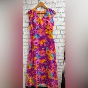 Vintage Bright Floral Dress Long Handmade